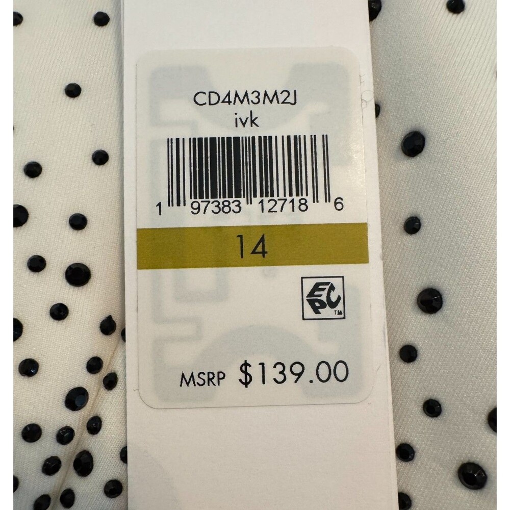 Calvin Klein Crystal Black White Sheath Dress Knee Length Sleeveless NWT Sz 14 - Picture 5 of 11